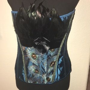 🧨MUST SEE🧨NWOT Gorgeous Feathered Peacock Corset Bustier Lingerie Shapewear